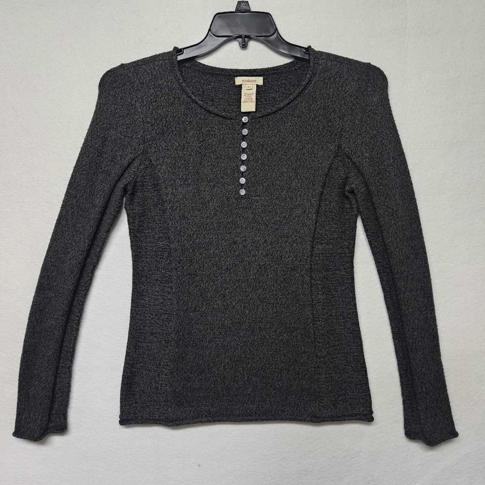 Sundance Homestead Henley Marled Sweater Gray Silk Blend Knit XS
